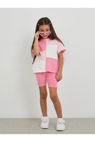 Styli Girls Color Block Oversized T-Shirt and Shorts Set