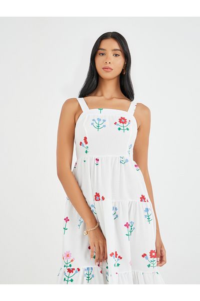 Styli Floral Print Strappy A-Line Tiered Maxi Dress