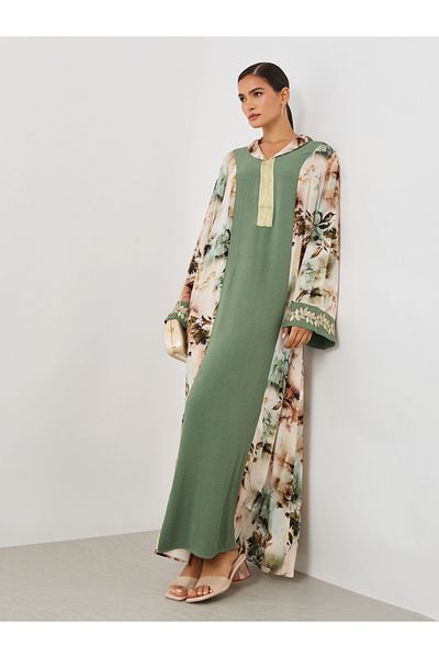 Styli Color Block Lace Detail A-Line Jalabiya
