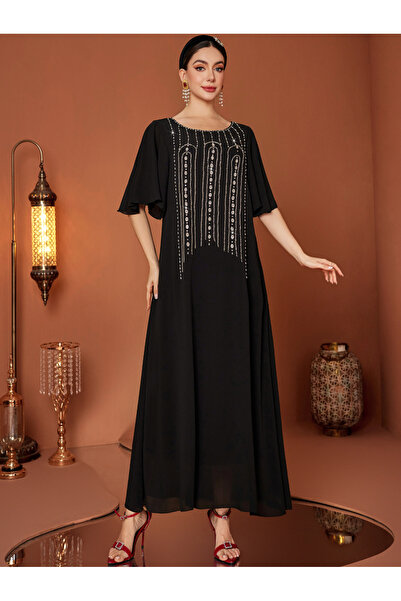 Take Two By Styli Embellished Rhinestone Short Sleeve Jalabiya