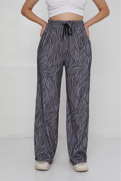 lzv Women's Patterned Ottoman Fabric Palazzo Trousers