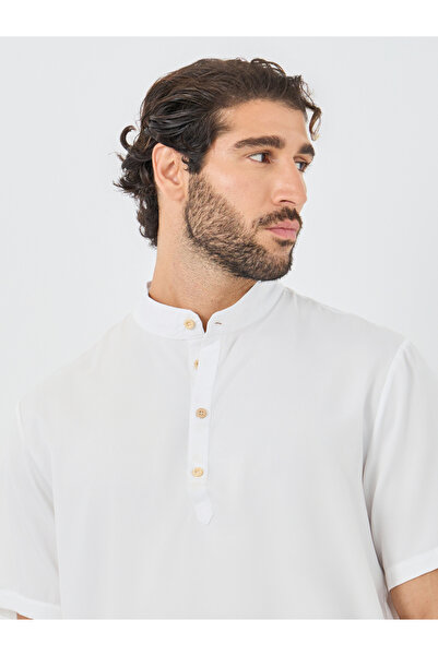 Styli Mandarin Collar Half Placket Short Sleeve Slim Fit Shirt