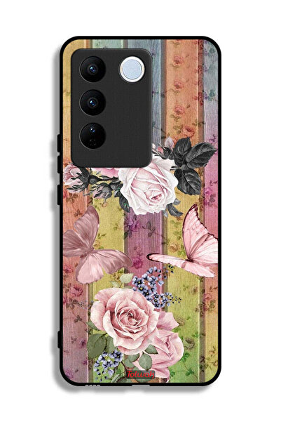 Tolwak Vivo V27 Protective Case Cover Peach Butterflies And Roses