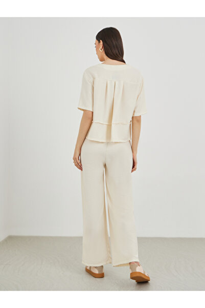 Styli Solid Short Sleeve Top and Loose Fit Pants Co-Ords