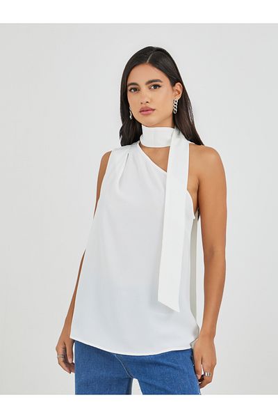 Styli Tie-Neck One Shoulder Top