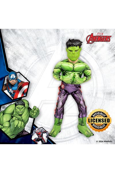 Marvel Marvel Avengers Party Center Deluxe Hulk Costume for Kids 7-8 Years, Multicolor