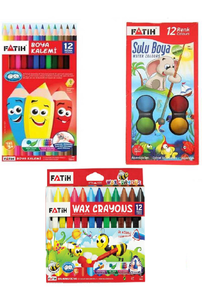 Fatih 12'Li Kuru Boya + Fatih 12'Li Jumbo Mum Boya + Fatih 12'Li Sulu Boya / ...