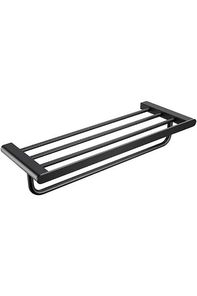 DLC Wall-Mounted Stainless Steel Towel Rack with Shelf - Black Bathroom Hardware & Organizer
