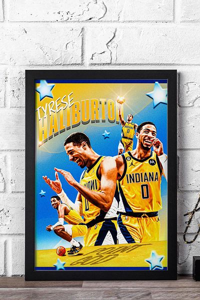 Saturn Tyrese Haliburton Framed Painting - Basketball Nba Poster Painting