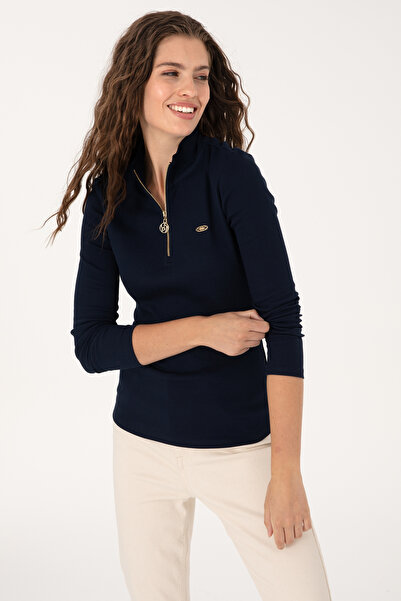 U.S. Polo Assn. Kadın Lacivert Fermuarlı Dik Yaka Sweatshirt 50313564-VR033