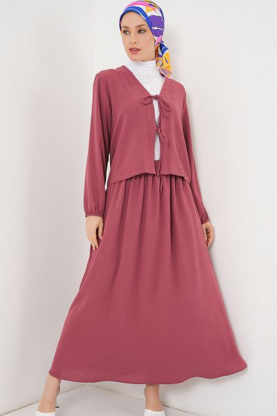 Bigdart Women's Ayrobin Kimono Skirt Double Set 8047 - Dusty Rose