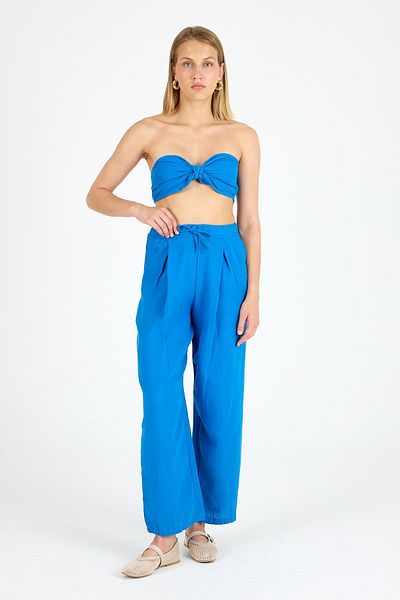 Polo State Women's High Waist Linen Fabric Trousers Saks