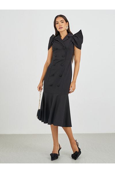 Styli Solid Short Sleeves Mermaid Hem Midi Dress