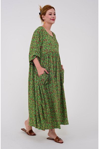 Butik Ayseba Park Moda Crispy Flower Pattern Long Pocket Dress