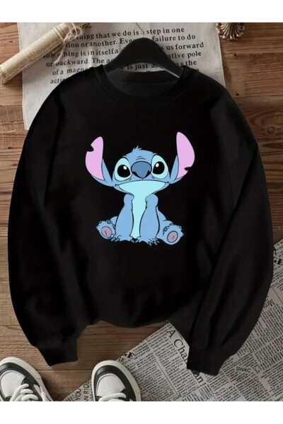 caddekombin Світшот з чорним коміром та принтом Stitch