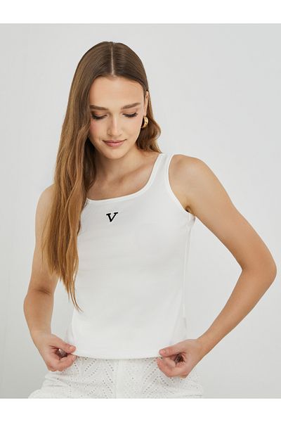 Styli Embroidery Detail Square Neck Top