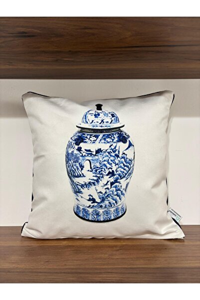 KIRLENTİM 4Lü-E433-E433A White Background Double Sided Patterned Fully Filled Throw Pillow with Piping on the Edges