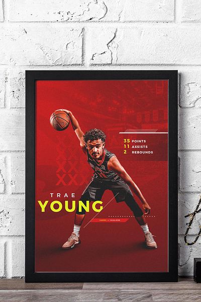 Saturn Trae Young Framed Painting - Basketball Nba Poster Painting