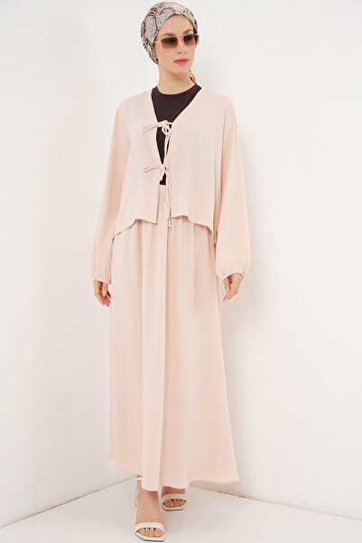 Bigdart Kadın Ayrobin Kimono Etek İkili Takım 8047 - Krem
