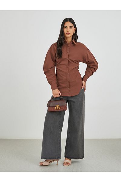 Styli Solid Slim Waist with Gathered Detail Shirt