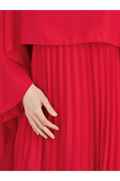 Take Two By Styli Solid Cape Sleeve Pleated Detail Maxi Dress