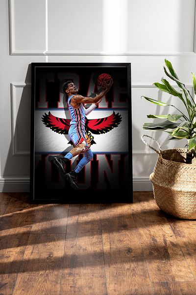 Saturn Trae Young Framed Painting - Atlanta Hawks Nba Poster Painting