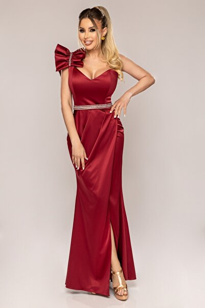 Atmosphere Fashion Rochie lungă și elegantă din tafta bordo