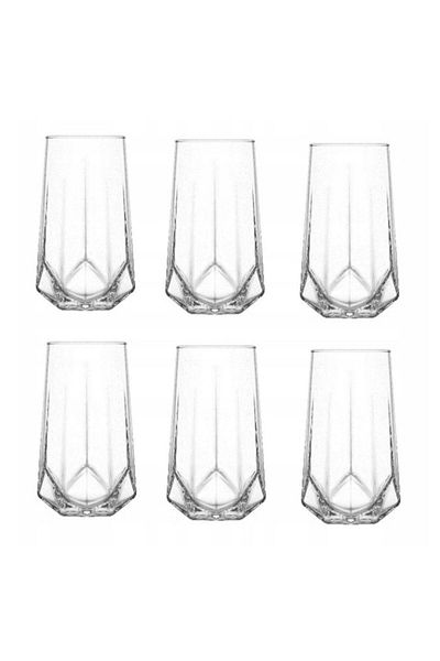 LAV Set of 6 Valeria Tall Glasses for Drinks, LAV, Glass, 6.4 cm, 460 ml, Transparent