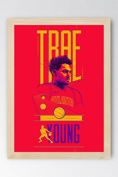 Saturn Trae Young Framed Painting - Basketball Nba Poster Painting