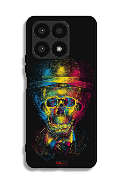 Tolwak غطاء حماية لهاتف Honor X8a - جمجمة وقبعة ملونة - فن خيالي