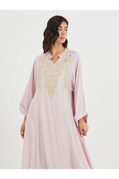 Styli Embellished A-Line Jalabiya with Embroidered Detail
