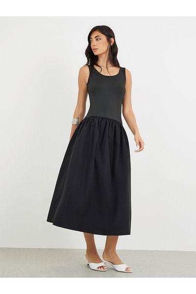 Styli Solid Sleeveless A-Line Midi Dress