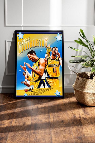 Saturn Tyrese Haliburton Framed Painting - Basketball Nba Poster Painting