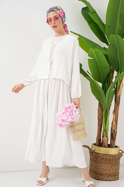 Bigdart Women's Ayrobin Kimono Skirt Double Set 8047 - White