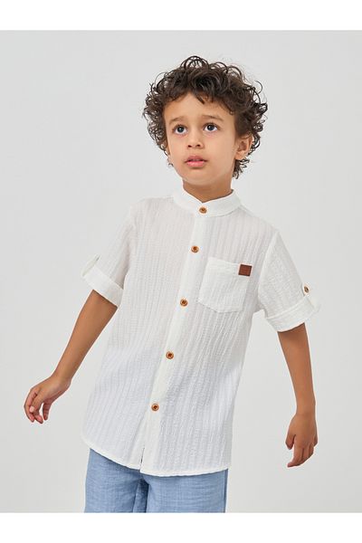 Styli Textured Mandarin Collar Short Sleeves Shirt