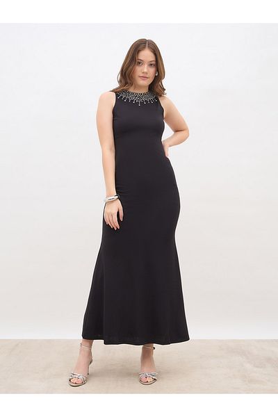 Styli Embellished Round Neck A-Line Maxi Dress