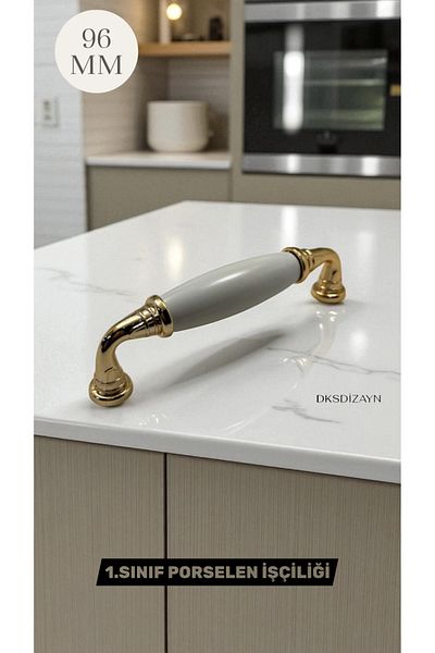 DKSDİZAYN Cemre Gold White 96 mm Porcelain Handle Furniture Drawer Kitchen Cabinet Handle 1St Class Lifetime