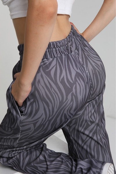 lzv Women's Patterned Ottoman Fabric Palazzo Trousers