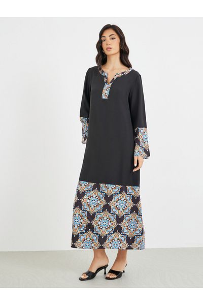 Styli Printed Notch Neck A-Line Jalabiya