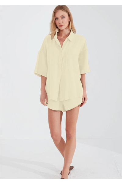 EDITION WOMAN Yellow Muslin Women's Oversize Shirt