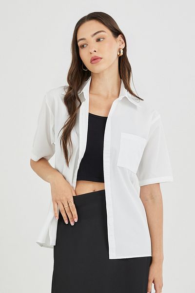Styli Solid Short Sleeve Oversized Shirt