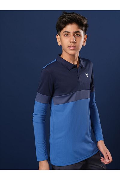Technosport By Styli Color Block Long Sleeve Polo T-Shirt