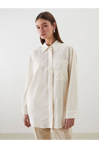 LC Waikiki Lcw Modest Ecru Stone Modal Blended Women's Shirt Tunic