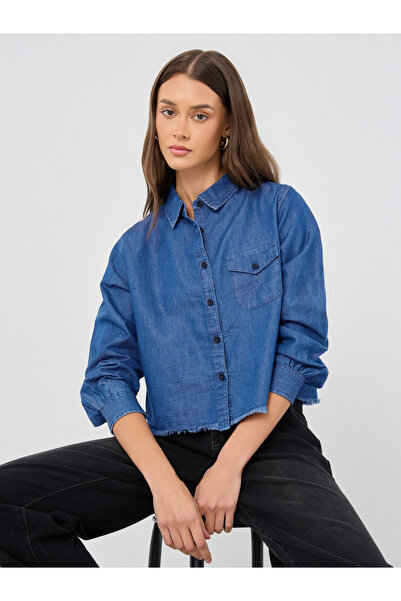 Styli قميص جينز بأزرار وقصّة مربعة