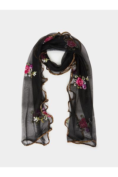 Styli Floral Embroidered Mesh Scarf