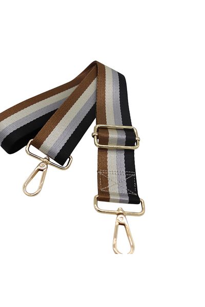 Anatolia Coffee-Gray-White-Black Striped Polyester Adjustable Bag Shoulder Strap 4 Cmx120 cm