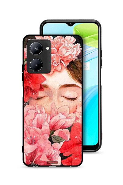 Tolwak غطاء حماية لهاتف Realme C33 برسومات زهور ووجه فتاة مخفي