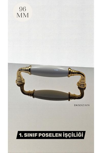 DKSDİZAYN Cemre Gold White 96 mm Porcelain Handle Furniture Drawer Kitchen Cabinet Handle 1St Class Lifetime