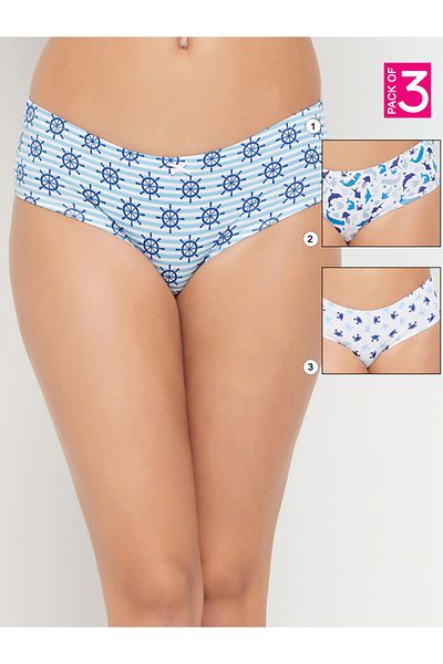 Clovia By Styli Pack of 3 - Sea Life Print Mid Rise Hipster Briefs with Inner Elastic