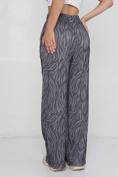 lzv Women's Patterned Ottoman Fabric Palazzo Trousers